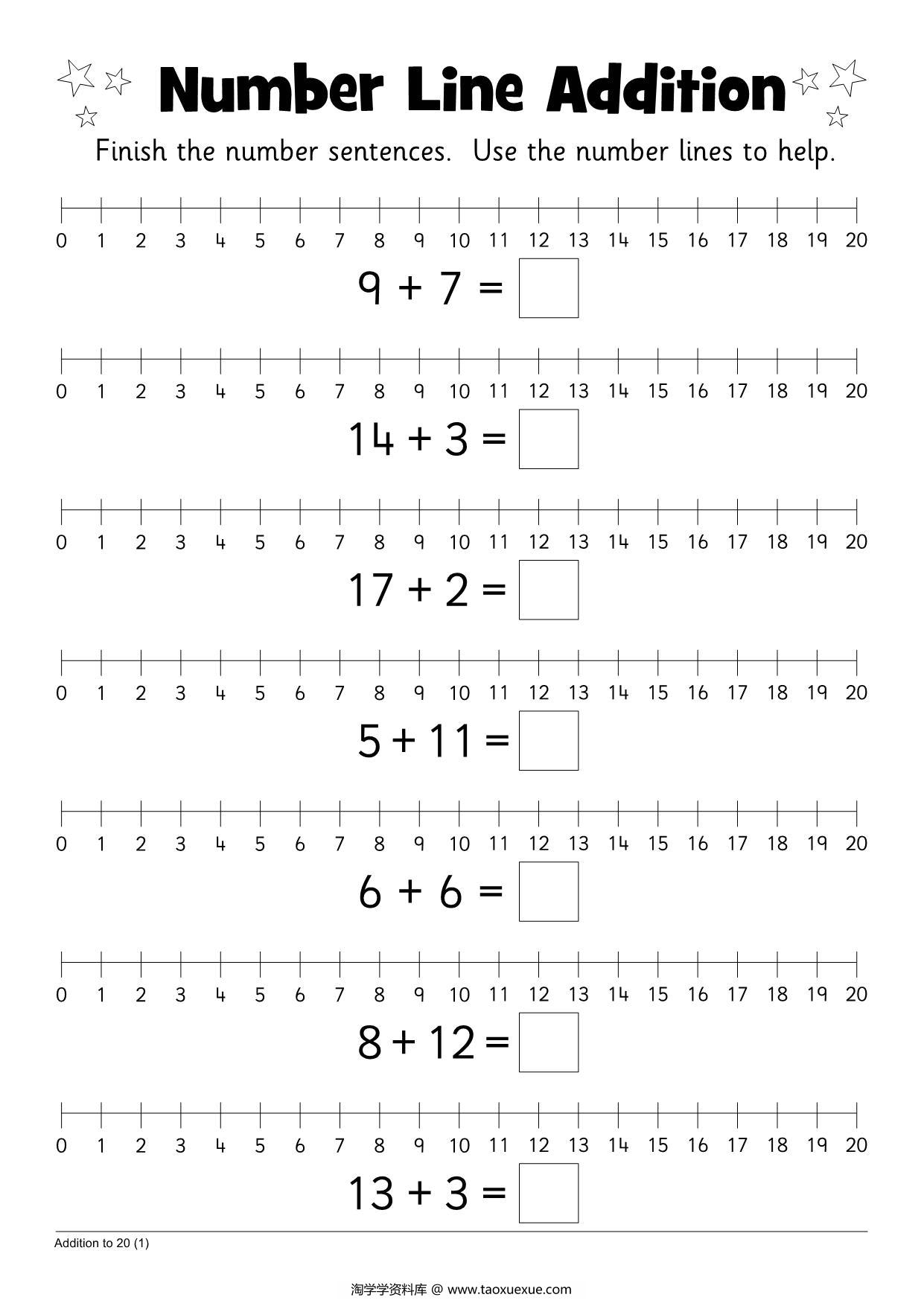图片[2]-20以内数轴加减法，6页PDF-淘学学资料库