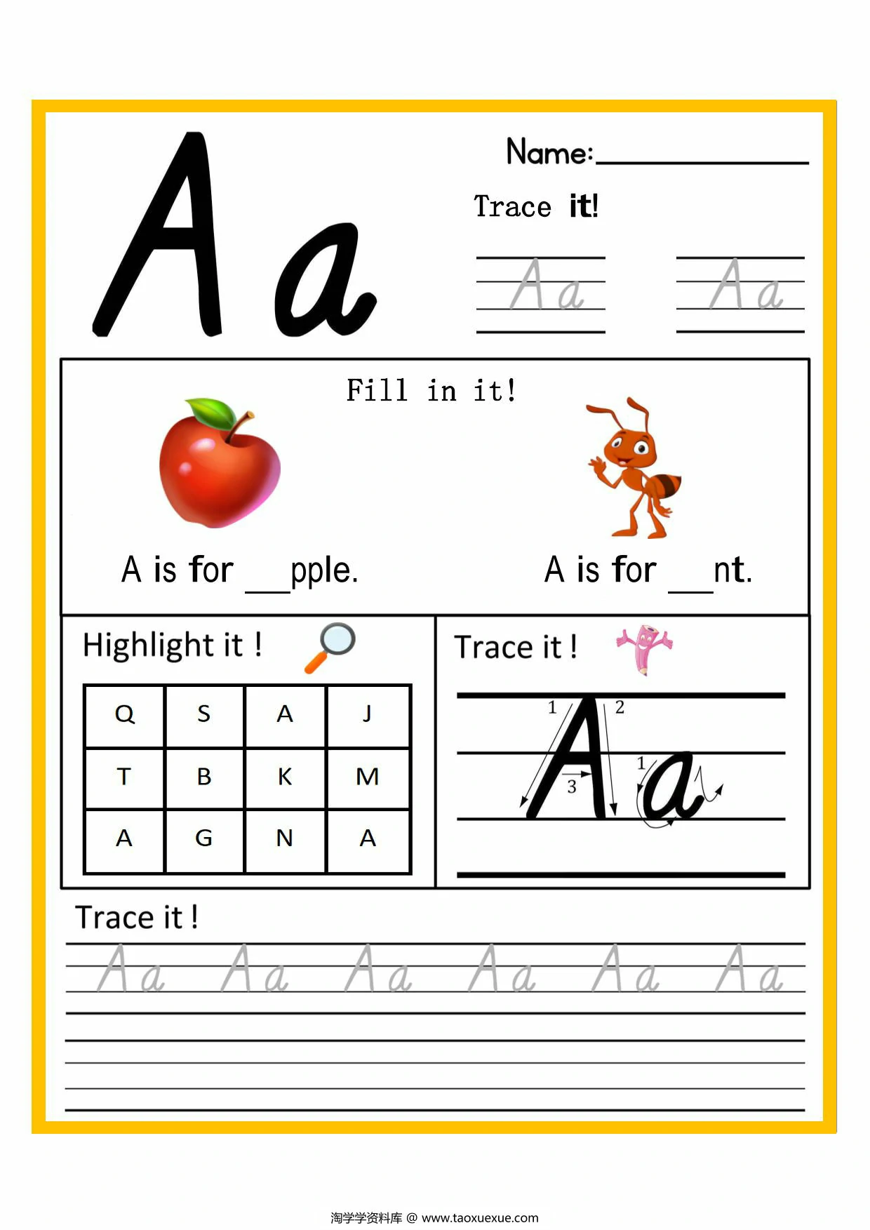 图片[1]-26个字母启蒙练习，26页PDF电子版-淘学学资料库