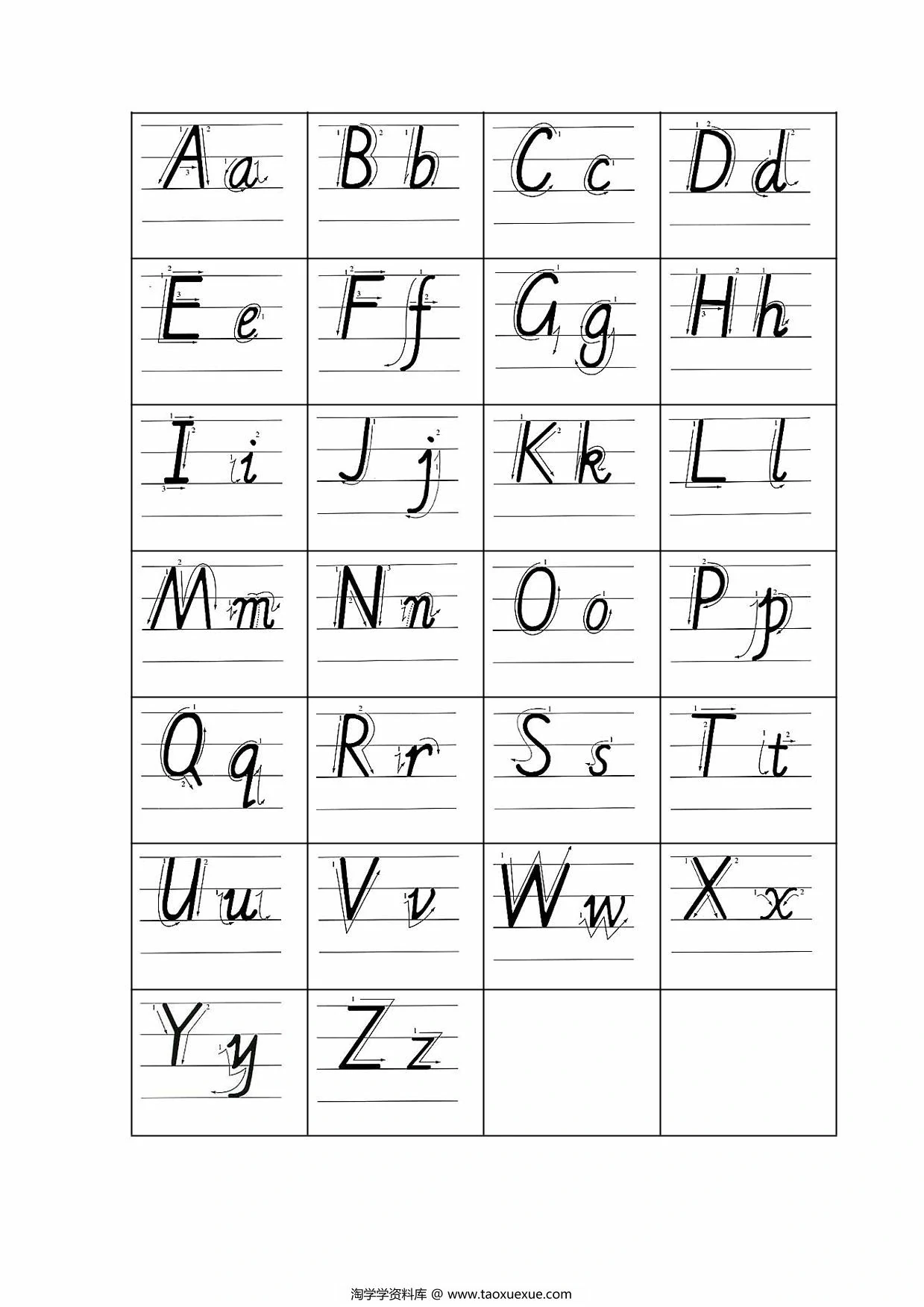 图片[2]-26个字母英语书写字帖，3页PDF电子版-淘学学资料库
