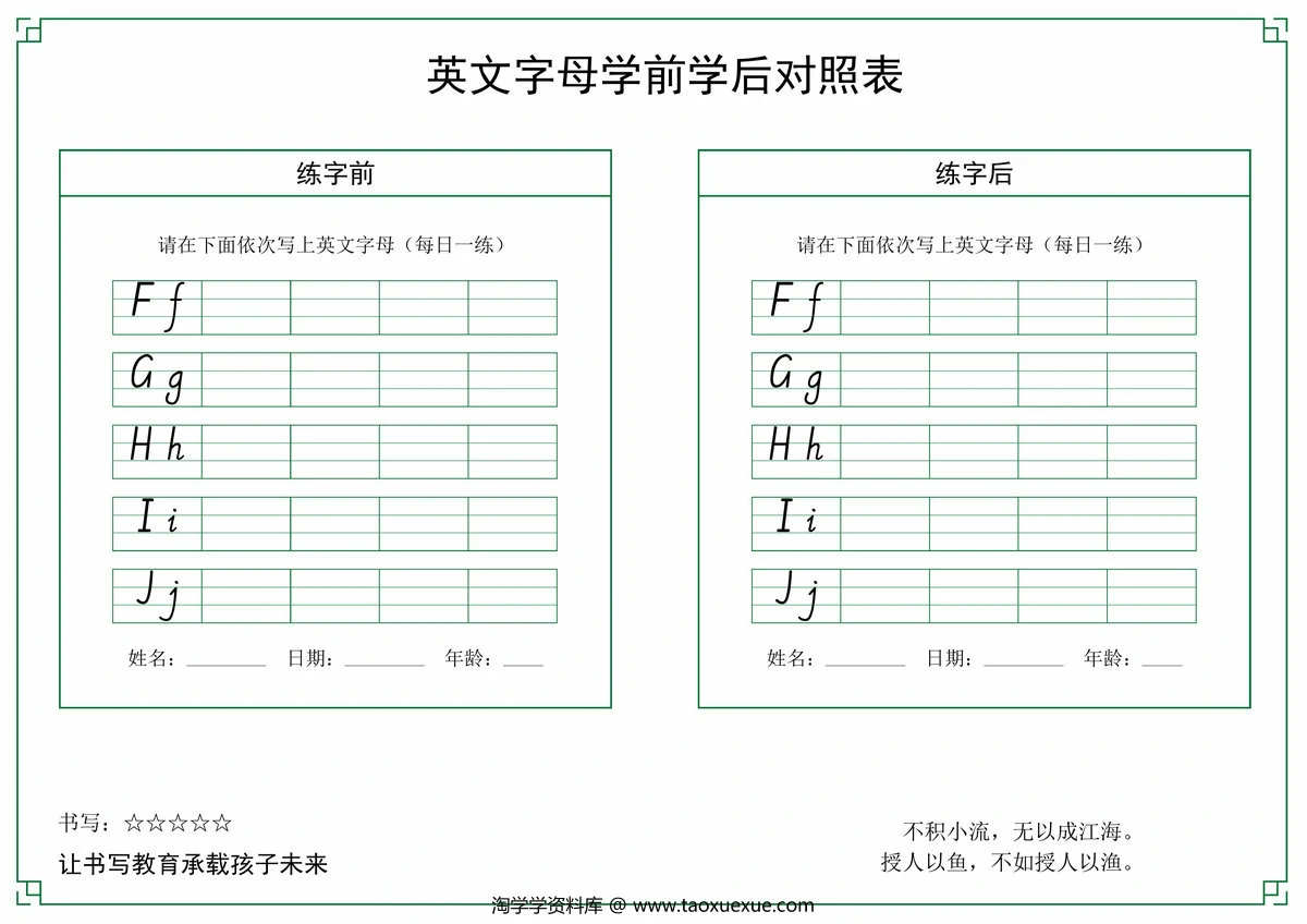 图片[2]-26个英文字母学前学后对照表，6页PDF电子版-淘学学资料库