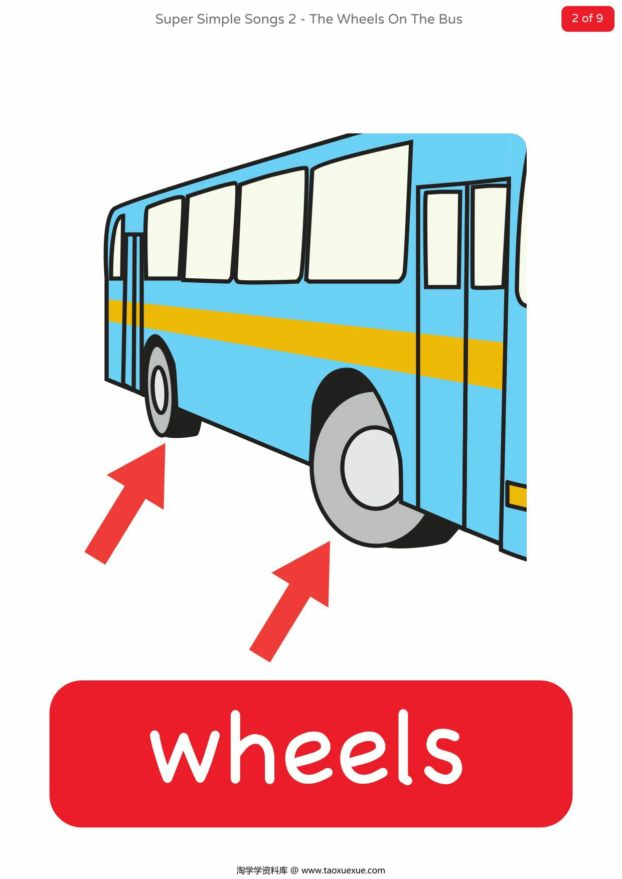 图片[2]-the-wheels-on-the-bus-flashcards，9页PDF电子版-淘学学资料库