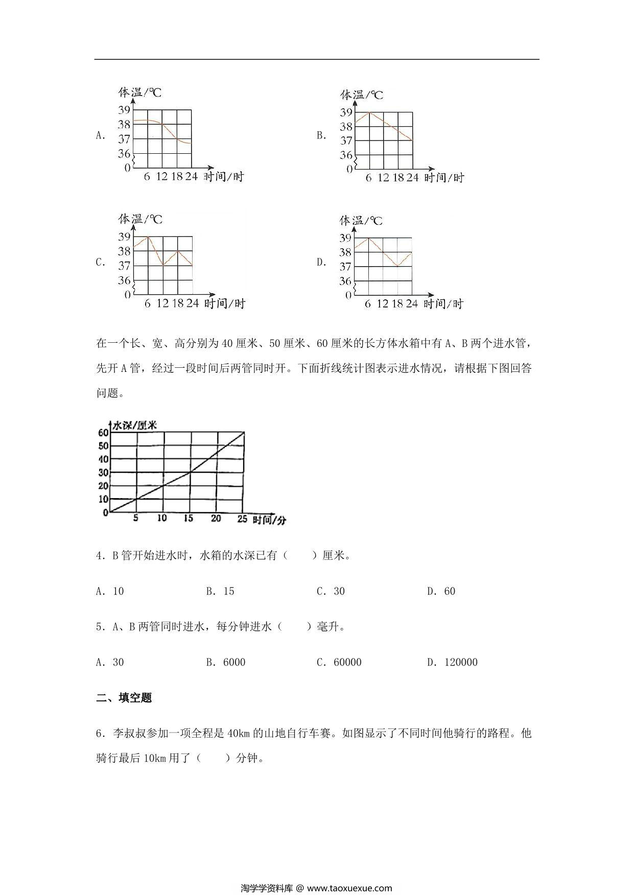 图片[2]-【分层训练】第七单元7.1 单式折线统计图 五年级下册数学同步练习 人教版，8页PDF电子版-淘学学资料库