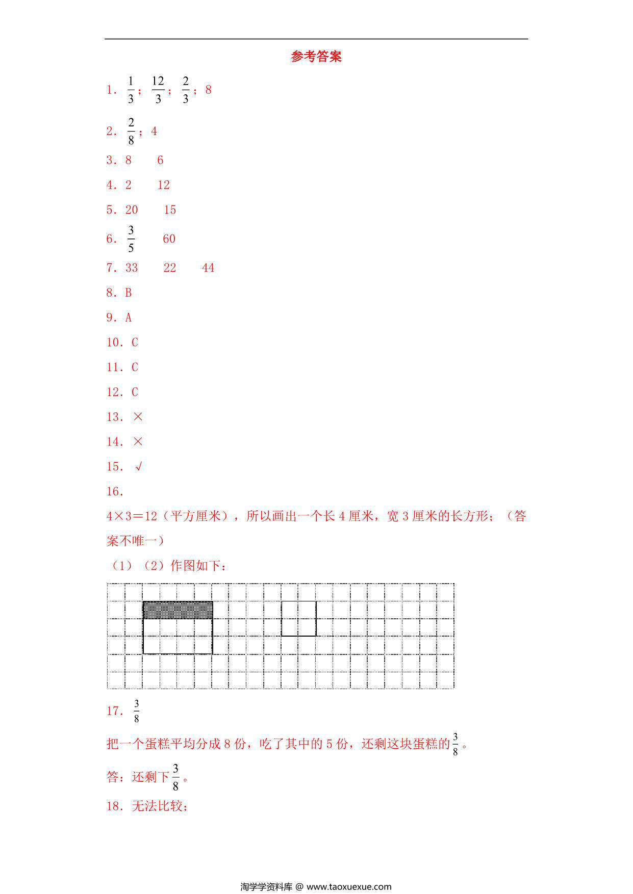 图片[3]-【基础+拔高】7.2分数的意义 – 三年级下册数学一课一练苏教版，5页PDF可打印-淘学学资料库