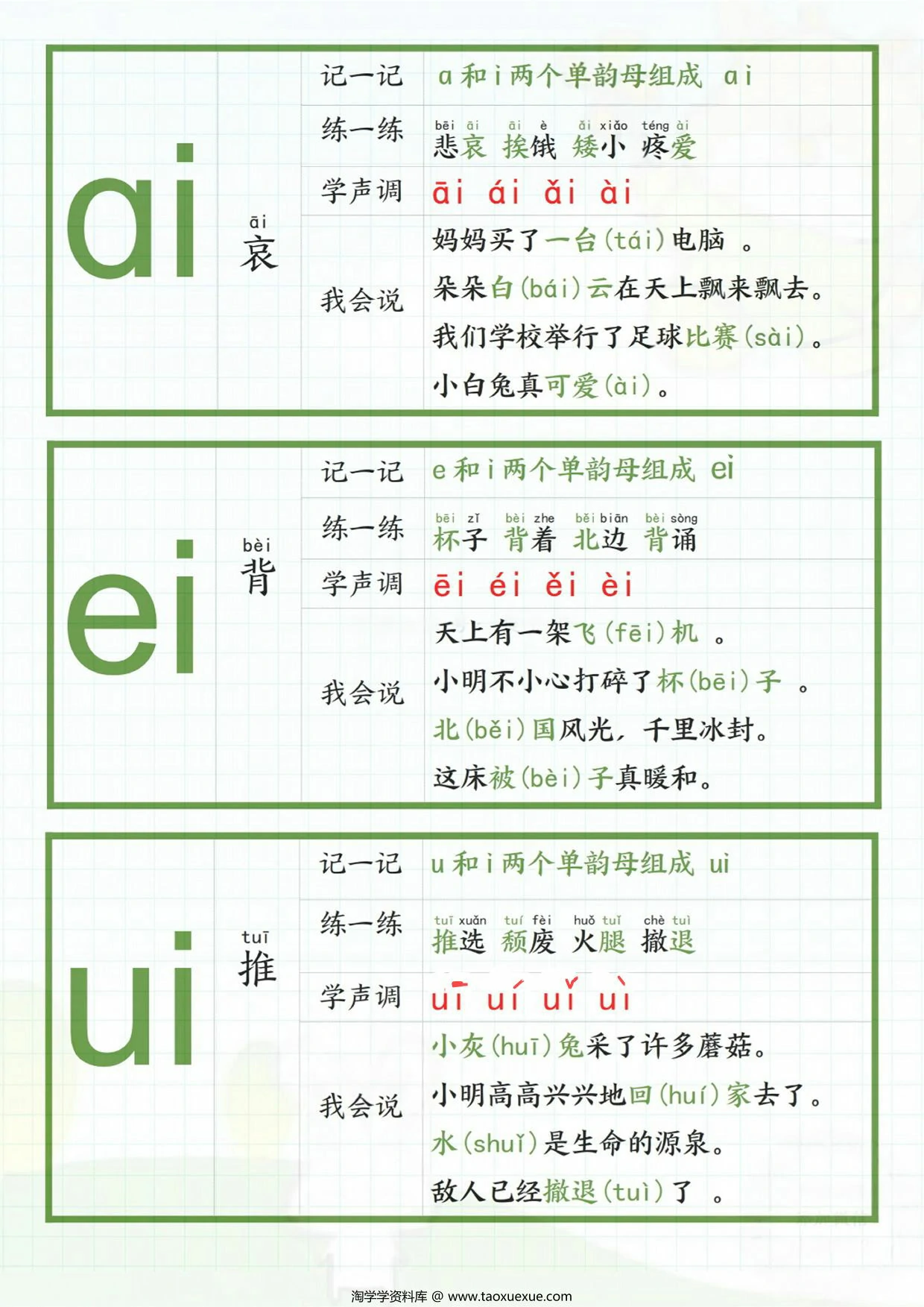 图片[4]-一年级上册拼音贴，16页PDF电子版-淘学学资料库