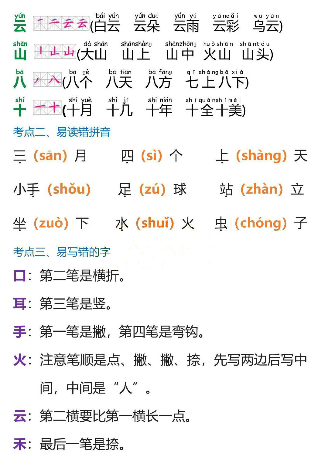 图片[2]-一年级上册语文1-8单元考点总结，38页PDF可打印-淘学学资料库