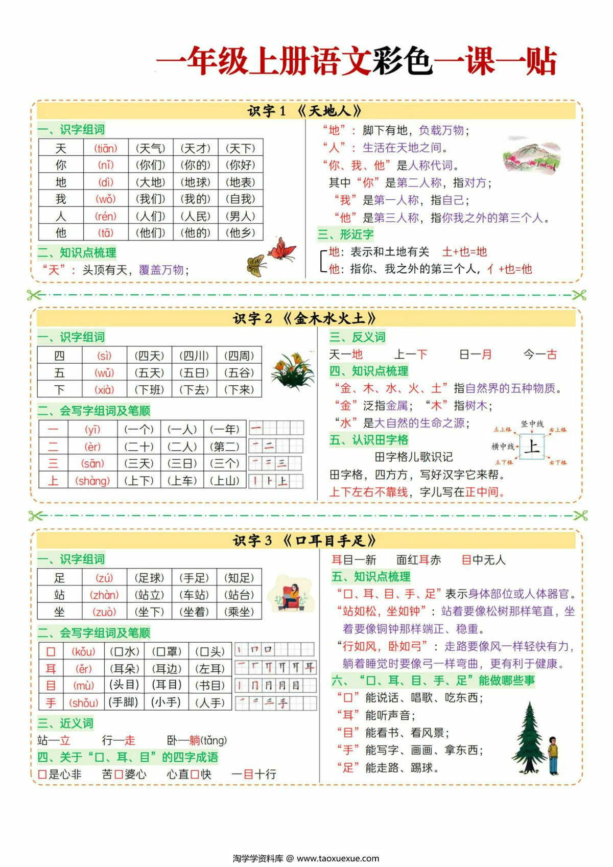 一年级上册语文彩色一课一贴，7页PDF电子版
