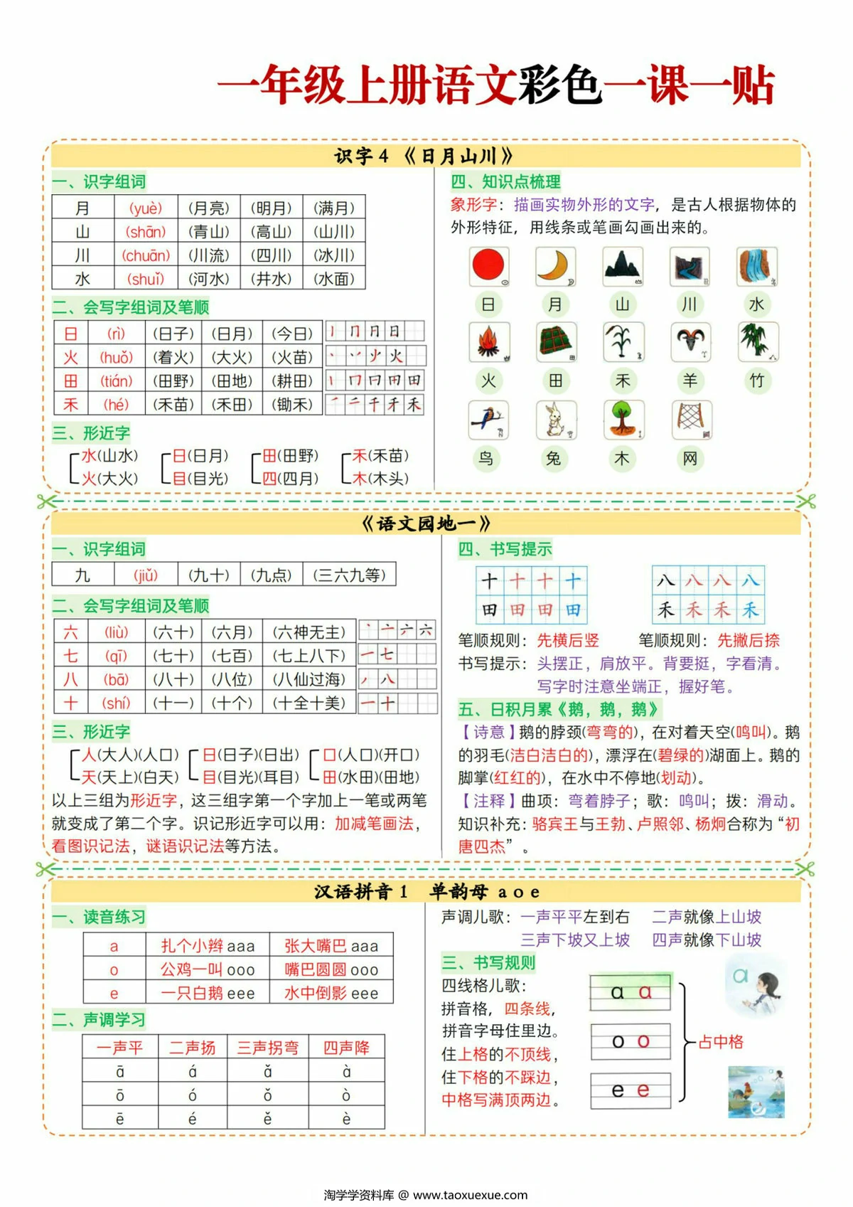 图片[2]-一年级上册语文彩色一课一贴，7页PDF电子版-淘学学资料库