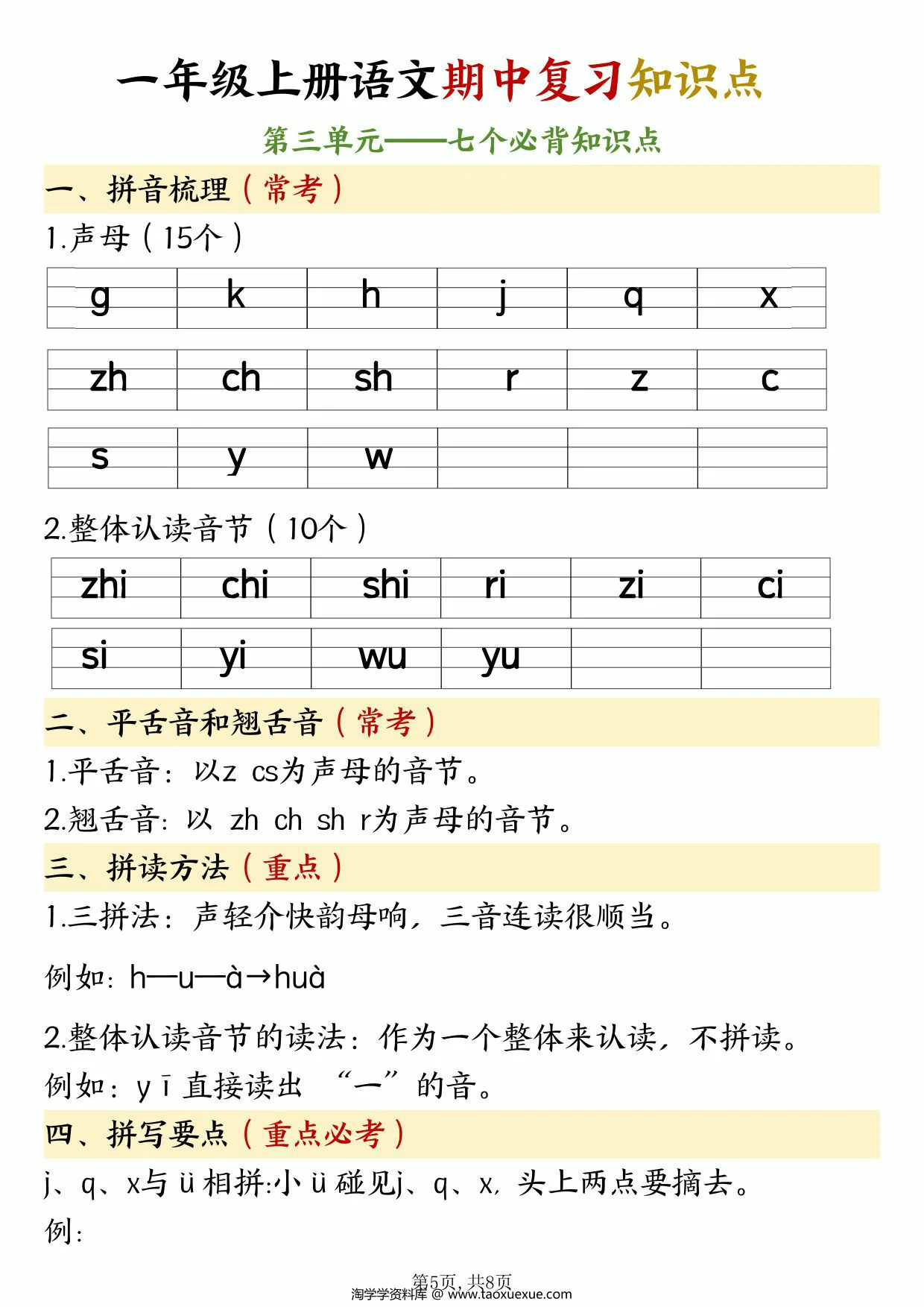 图片[4]-一年级上册语文期中复习知识点，8页PDF可打印-淘学学资料库