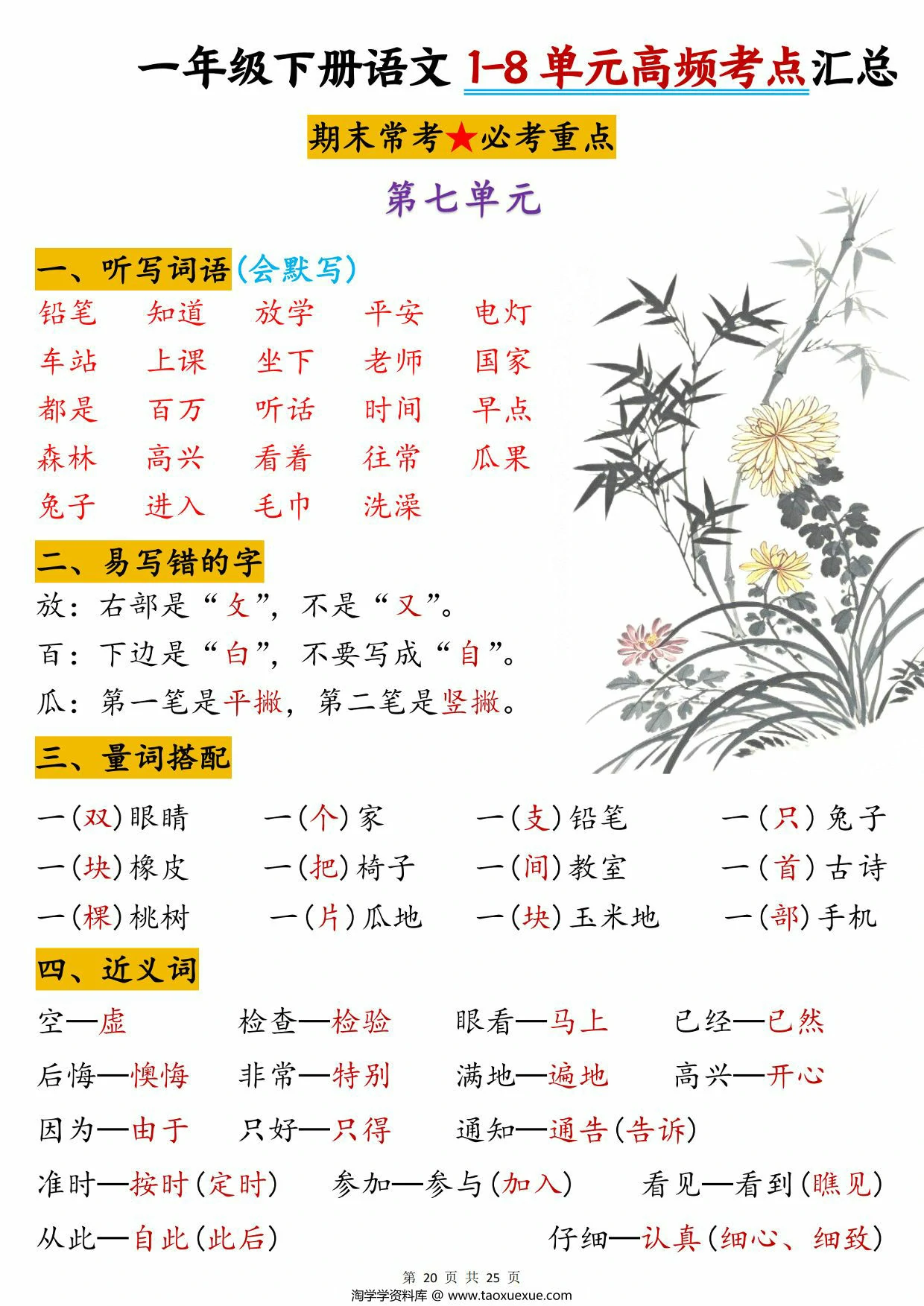 图片[4]-一年级下册语文1-8单元高频考点汇总，25页PDF电子版-淘学学资料库