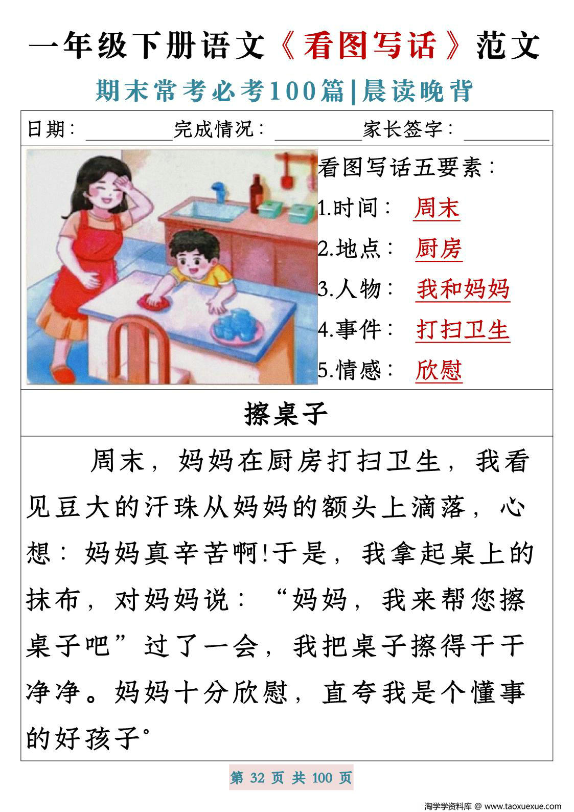 图片[3]-一年级下册语文《看图写话》五要素范文期末常考必考100篇，PDF电子版-淘学学资料库