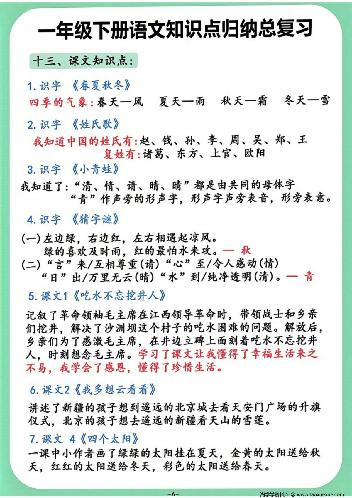 图片[3]-一年级下册语文全册重点知识汇总（版二），9页PDF可打印-淘学学资料库