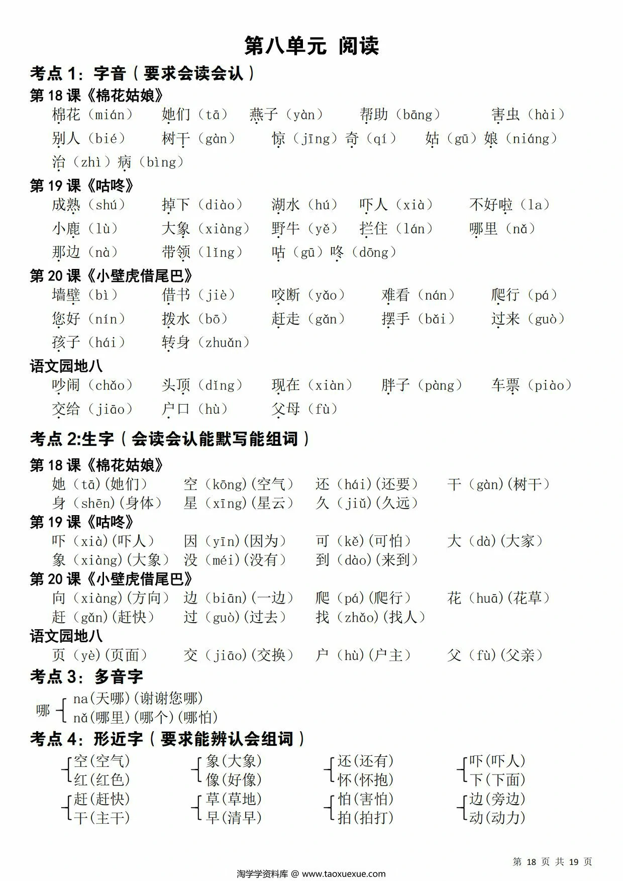 图片[4]-一年级下册语文期末覆盖式复习重点，19页PDF可打印-淘学学资料库
