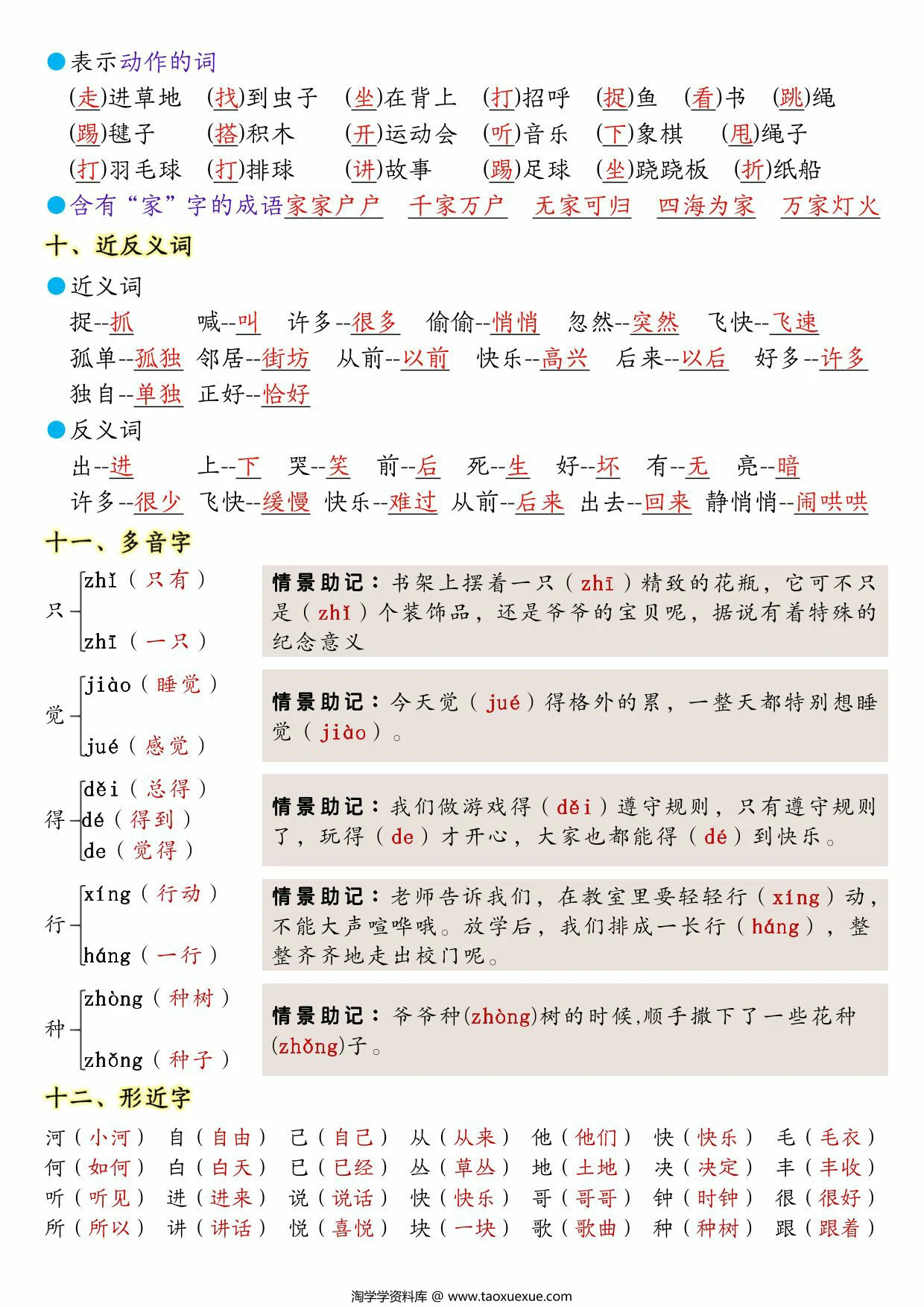 图片[2]-一年级下册语文第三单元考点知识背记-14个必背知识点，4页PDF电子版-淘学学资料库