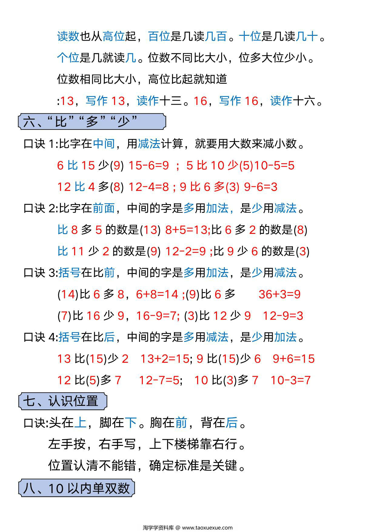 图片[3]-一年级数学上册必备知识点口诀，5页PDF电子版-淘学学资料库