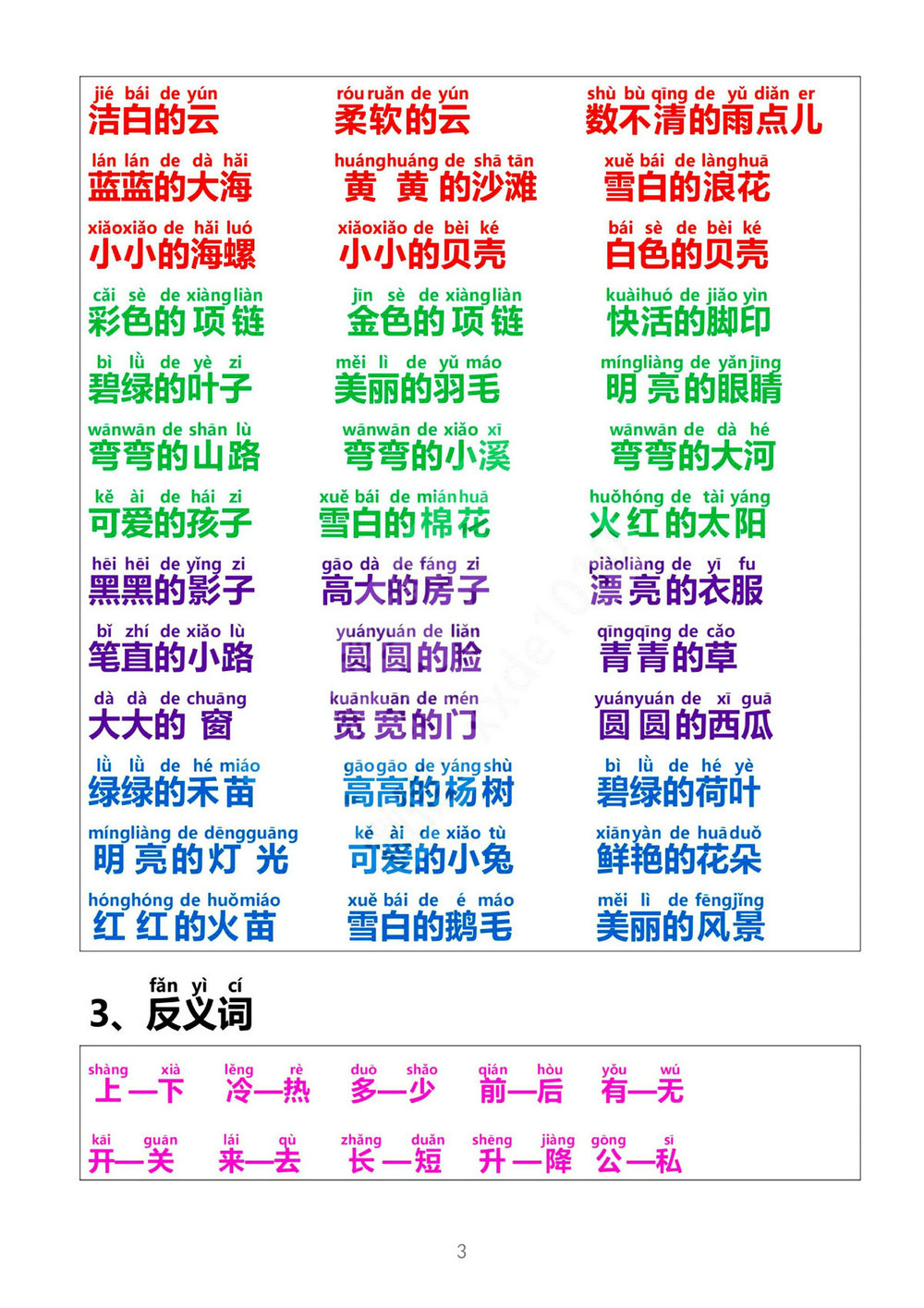 图片[3]-一年级语文上册词语积累大全，8页PDF电子版可打印-淘学学资料库