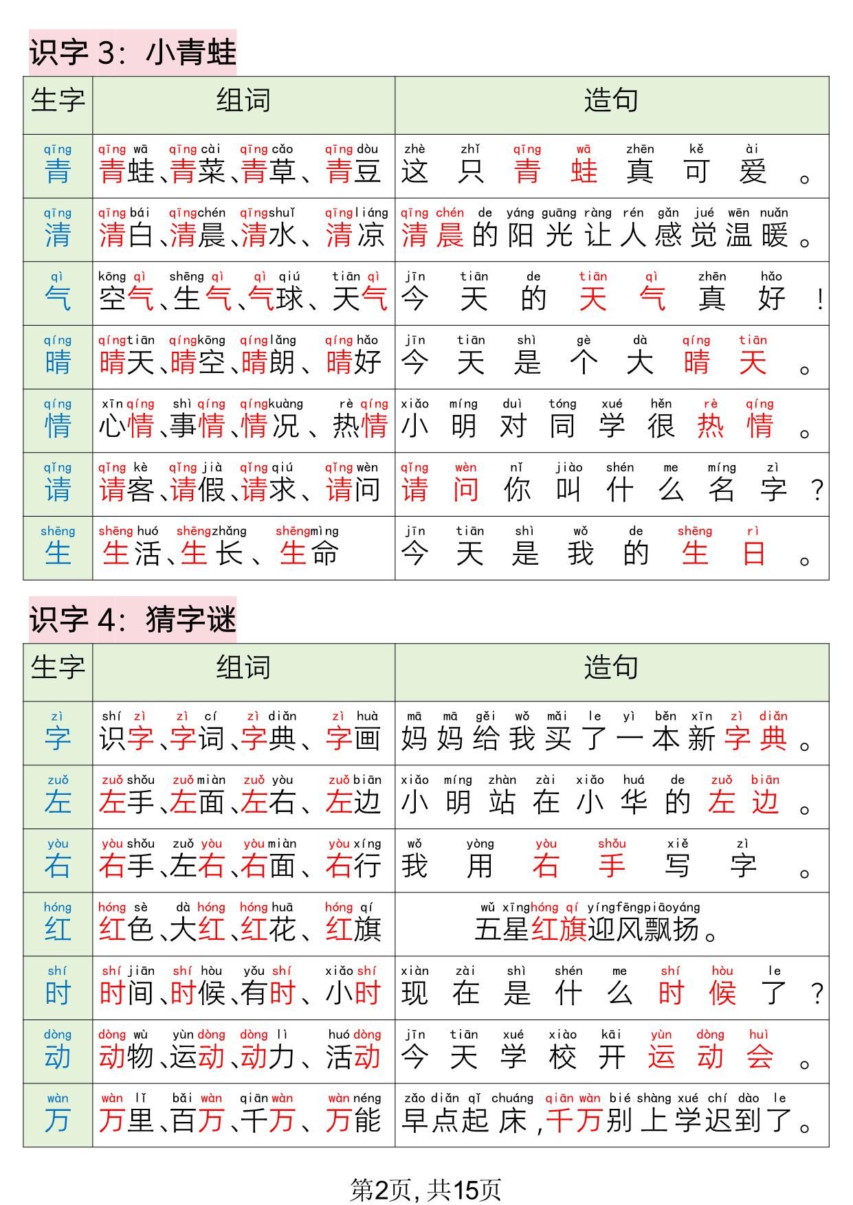图片[2]-一年级语文下册写字表组词造句，15页PDF电子版-淘学学资料库