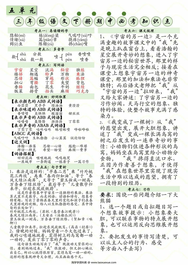 图片[3]-三下语文1-8单元全册必考知识点，8页PDF电子版-淘学学资料库