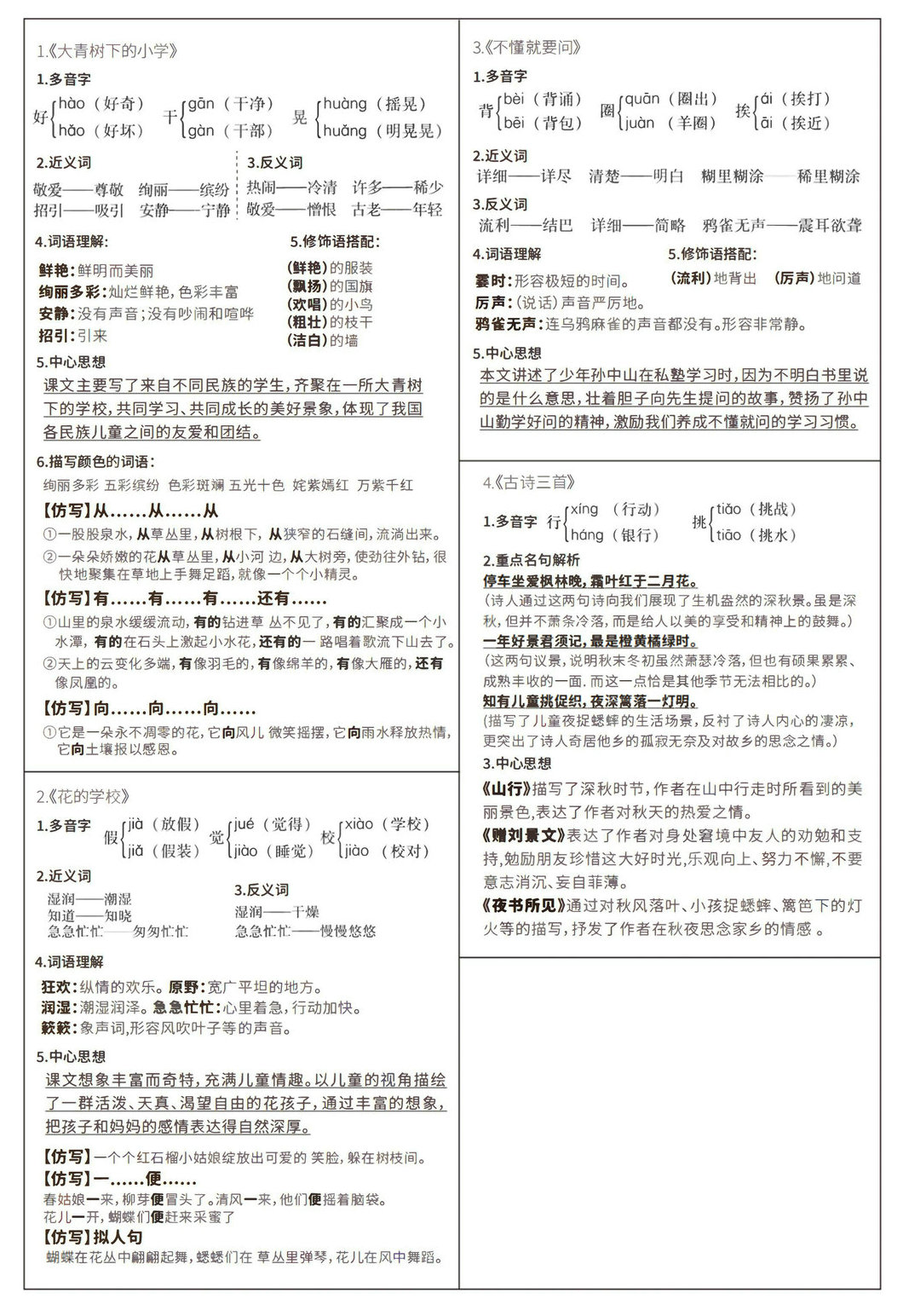 图片[1]-三年级上册语文课课贴，6页PDF电子版-淘学学资料库