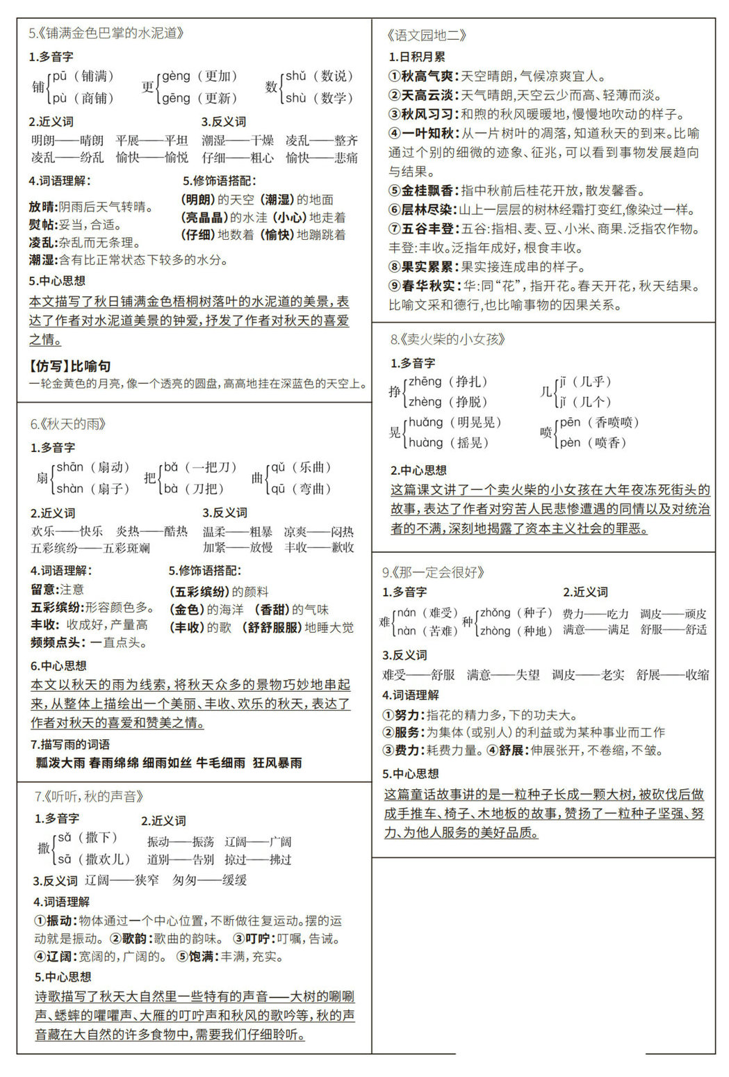 图片[2]-三年级上册语文课课贴，6页PDF电子版-淘学学资料库