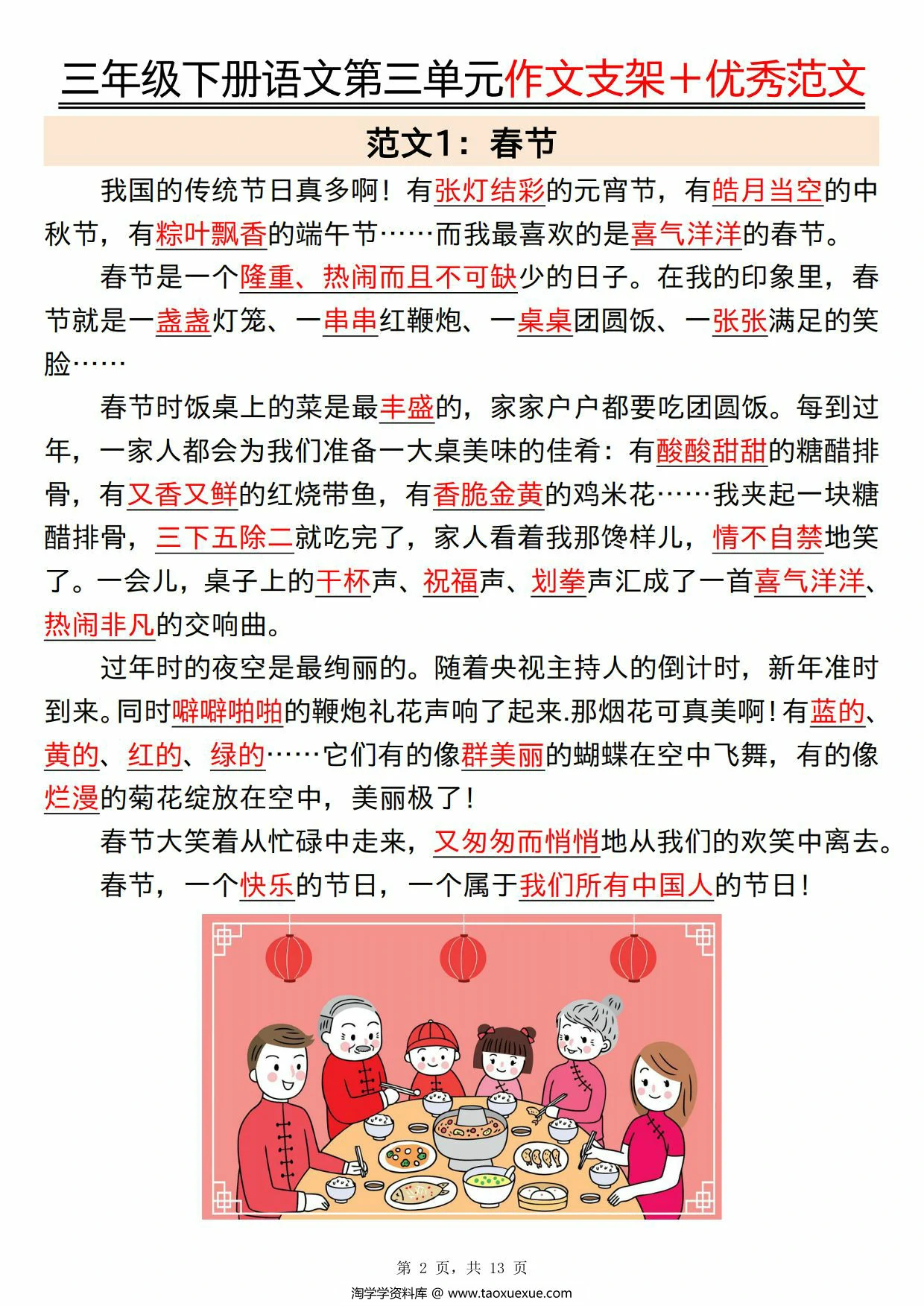 图片[2]-三年级下册语文第三单元作文支架＋优秀范文，13页PDF可打印-淘学学资料库