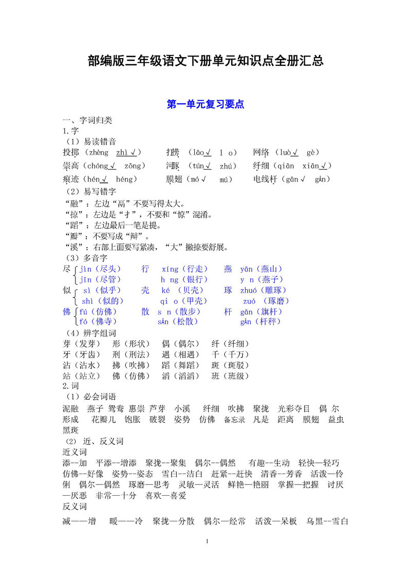 图片[1]-三年级语文下册【知识要点】归纳总结-淘学学资料库