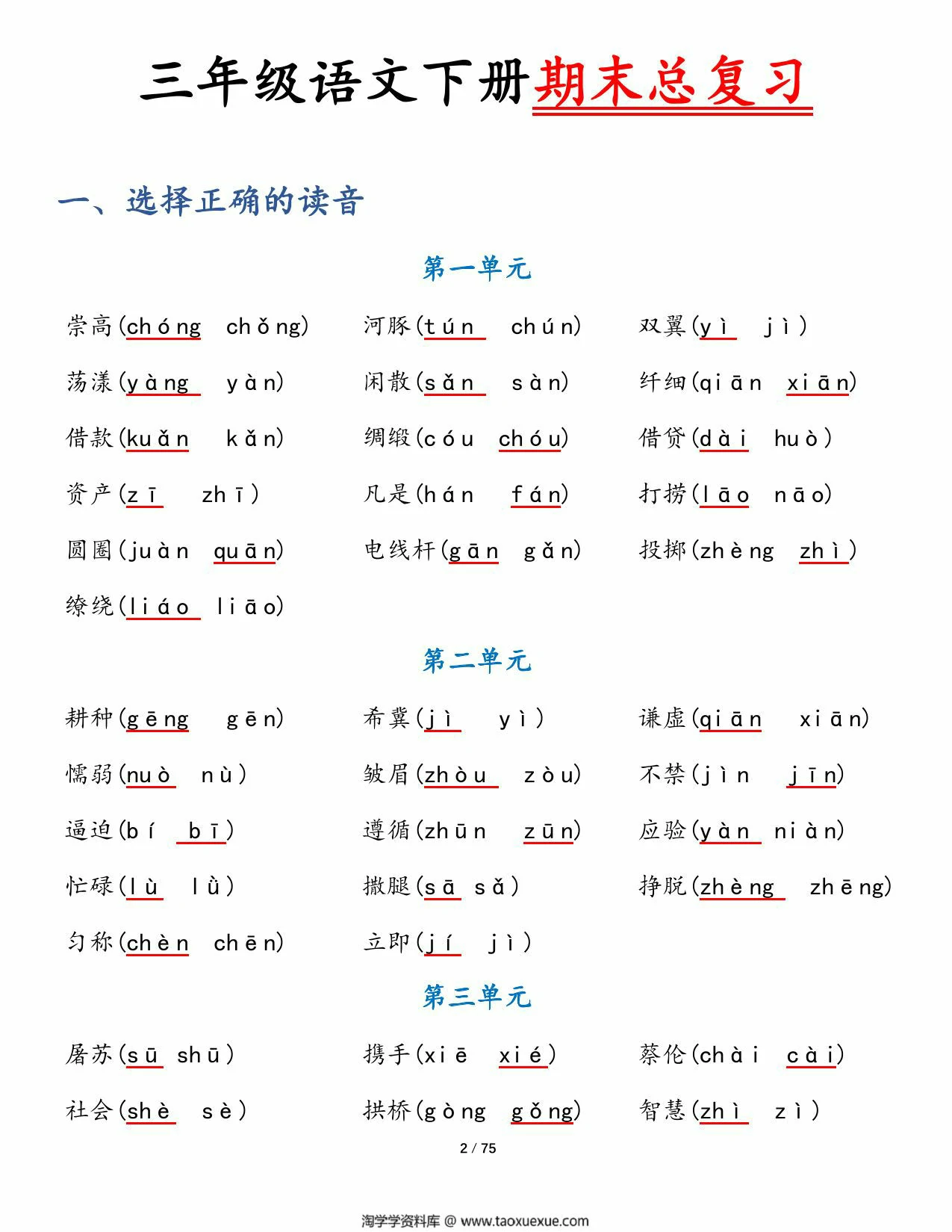 图片[2]-三年级语文下册期末总复习十一大专项，150页PDF电子版-淘学学资料库