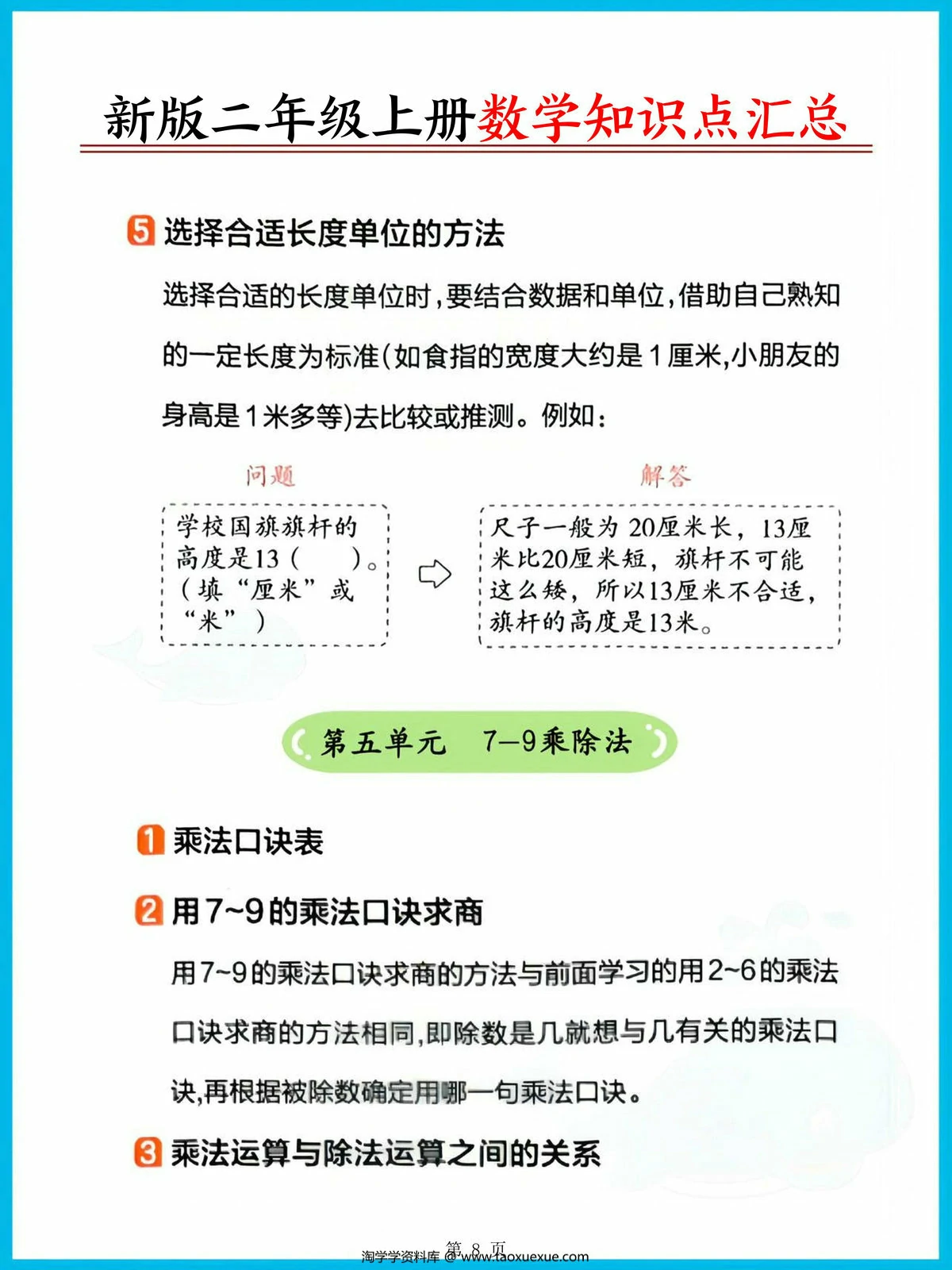 图片[4]-二年级上册数学必背公式，8页PDF可打印-淘学学资料库