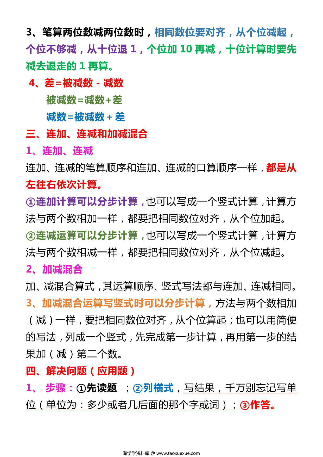 图片[3]-二年级上册数学必背知识点汇总，8页PDF可打印-淘学学资料库