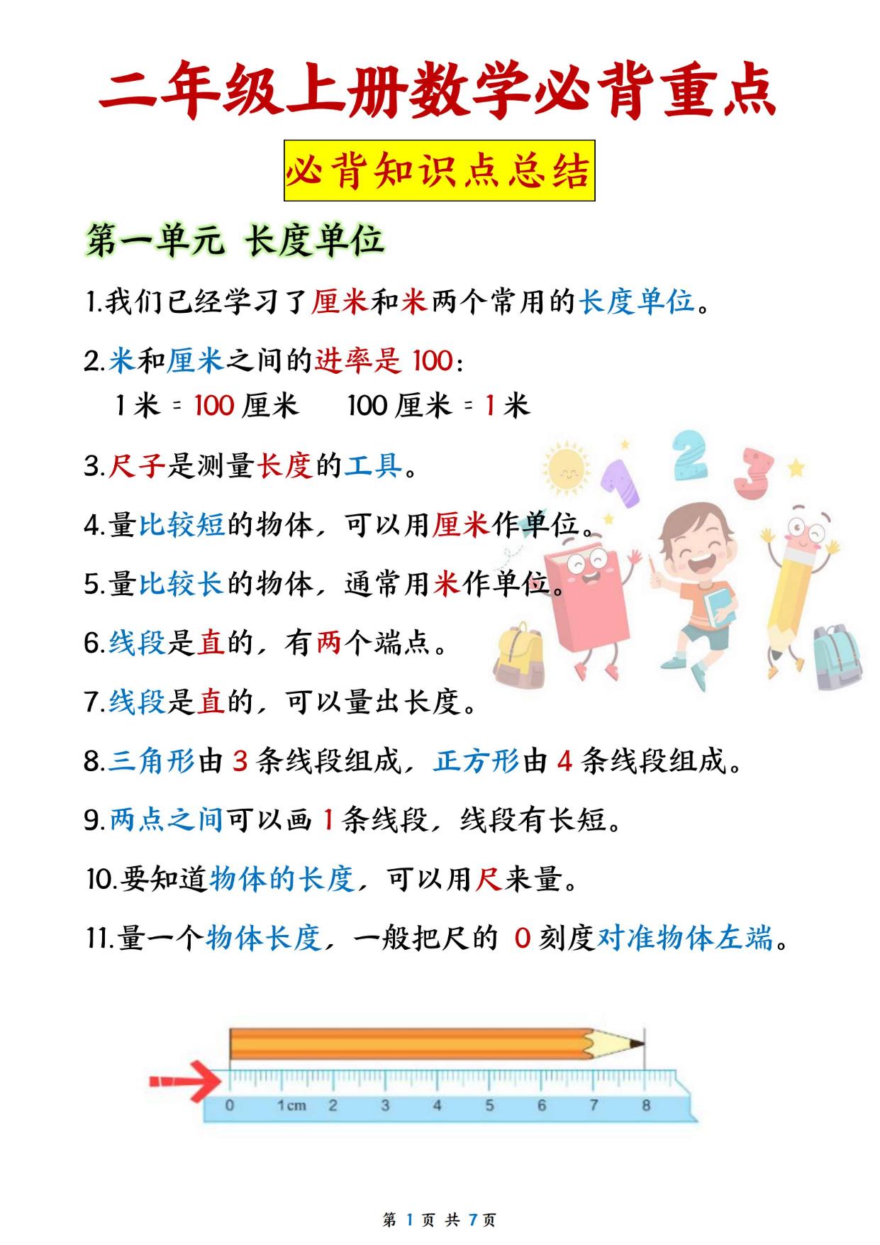 图片[1]-二年级上册数学必背重点，8页PDF电子版-淘学学资料库