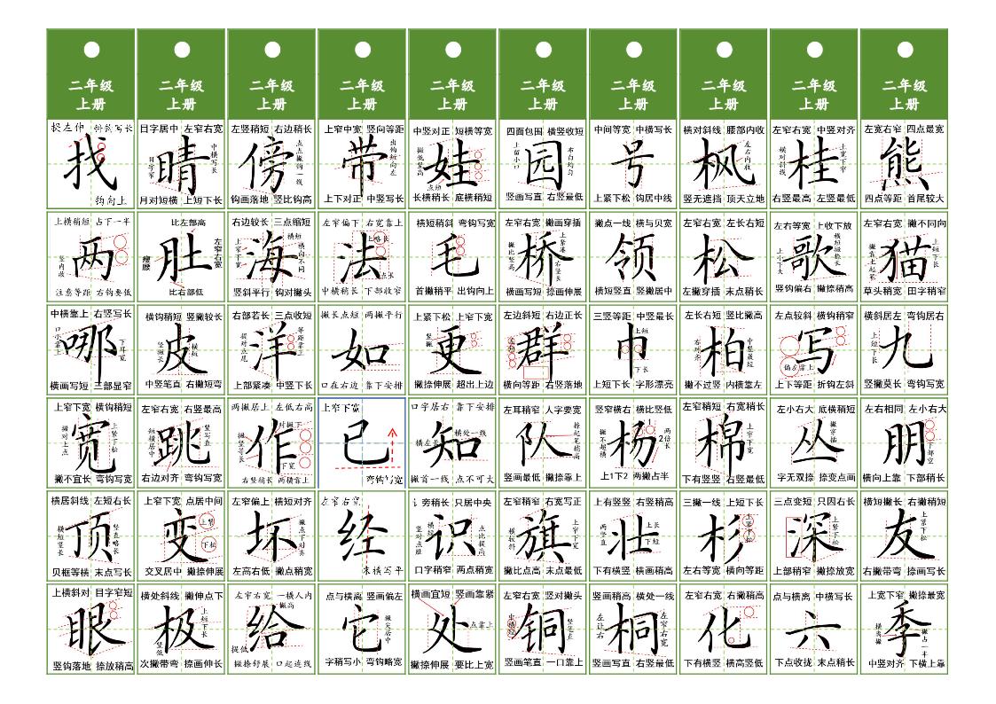 图片[1]-二年级上册语文同步精讲字卡，10页PDF可打印-淘学学资料库