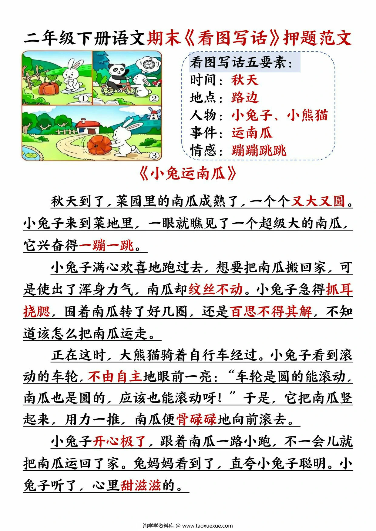 图片[1]-二年级下册语文期末《看图写话》押题范文，15页PDF电子版-淘学学资料库