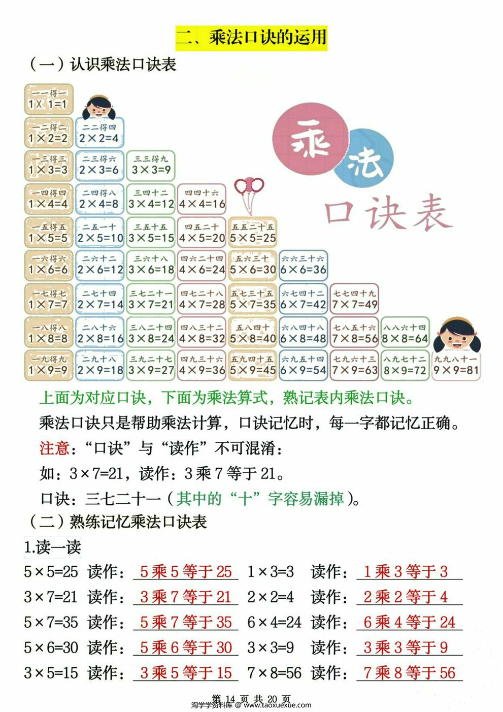 图片[3]-二年级数学上册表内乘法专项练习（含答案），20页PDF电子版-淘学学资料库