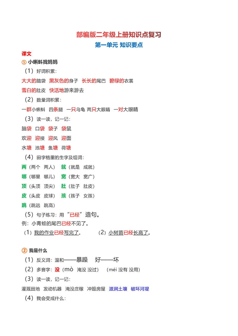 二年级语文上册【知识要点】归纳总结