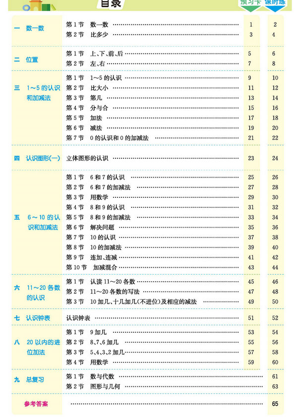 图片[1]-人教版数学一年级上册预习卡+课时练 73页PDF（扫描件）-淘学学资料库