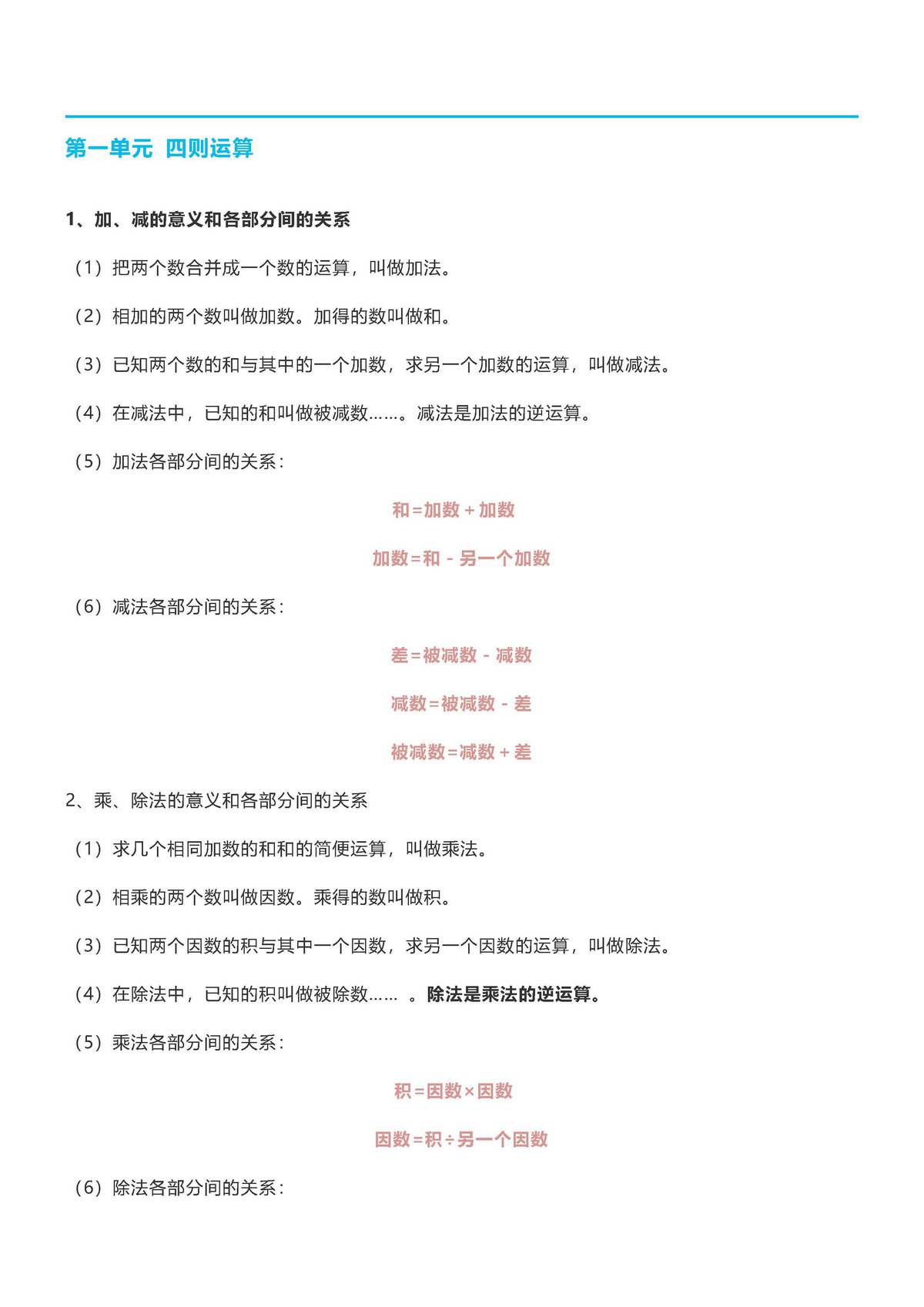 图片[1]-四年级数学下册【期末重点总结】人教版-淘学学资料库