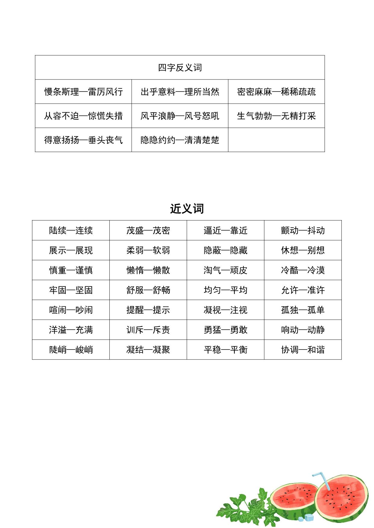 图片[2]-四年级语文近义词和反义词汇总 2页PDF-淘学学资料库