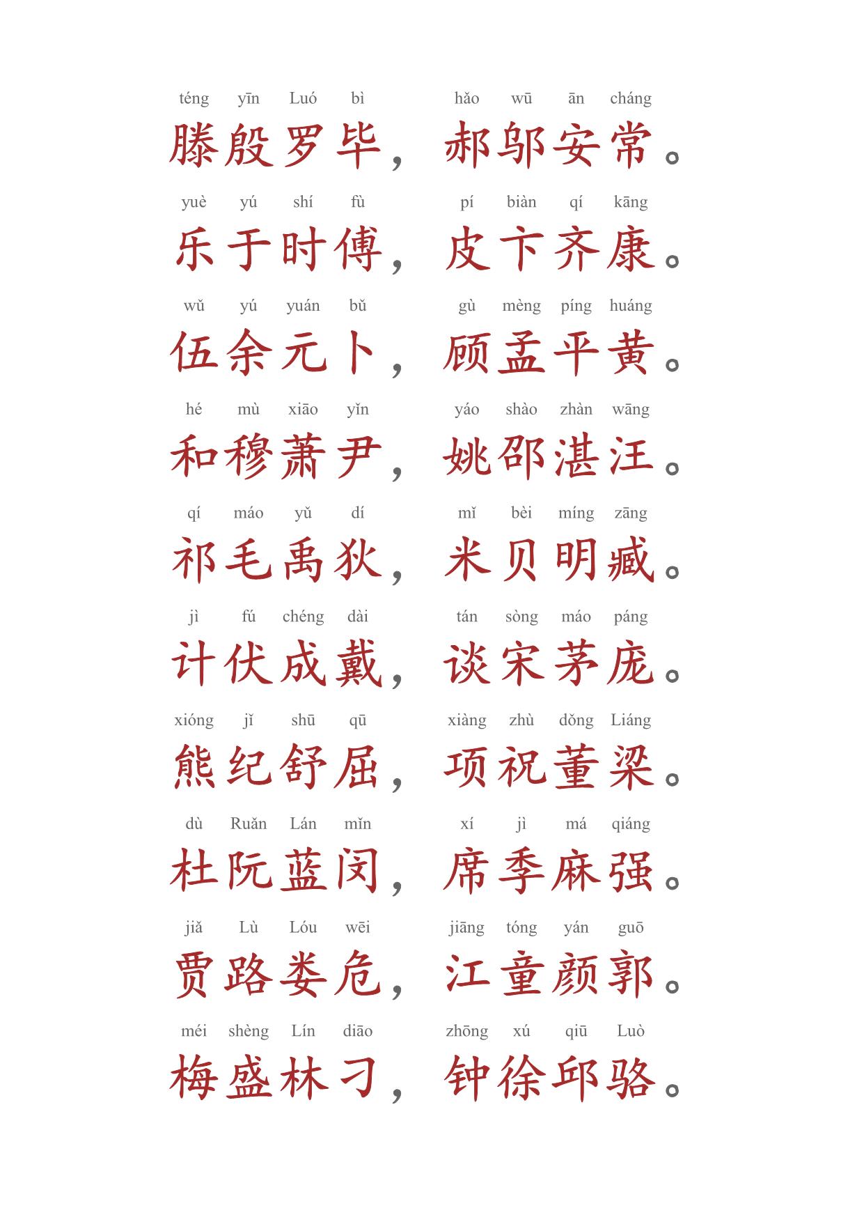 图片[2]-百家姓带拼音，8页PDF电子版-淘学学资料库