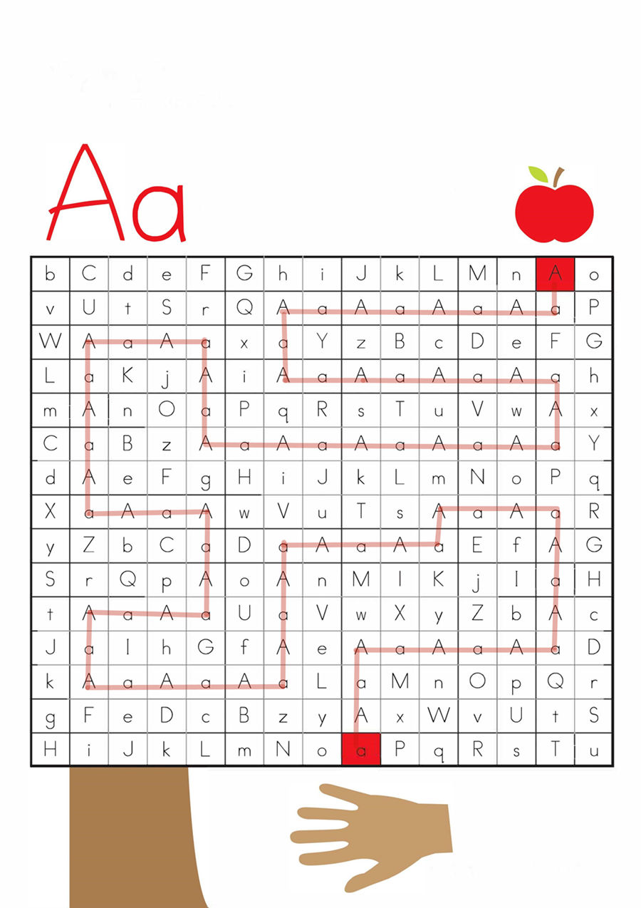 图片[1]-穿过由大小写字母组成的迷宫，专注力训练26页pdf可打印-淘学学资料库